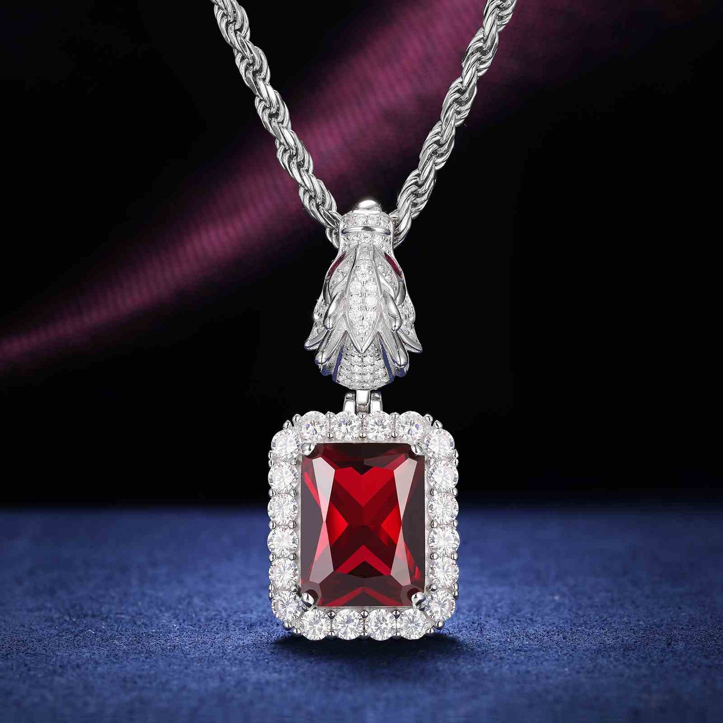 Cushion Cut CZ Dragon Head Clasp Pendant With Moissanite Diamond