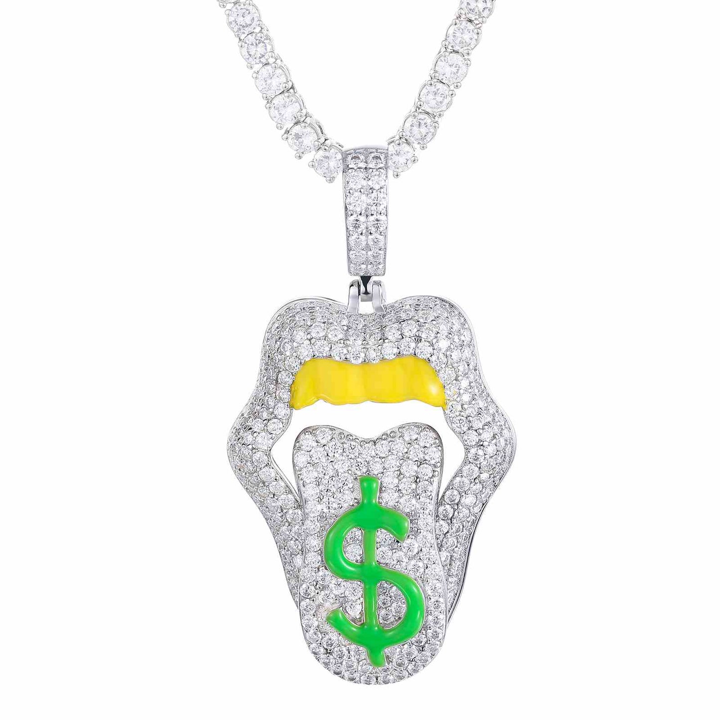 Dimmable Dollar Lip Mouth Pendant With Moissanite Diamond