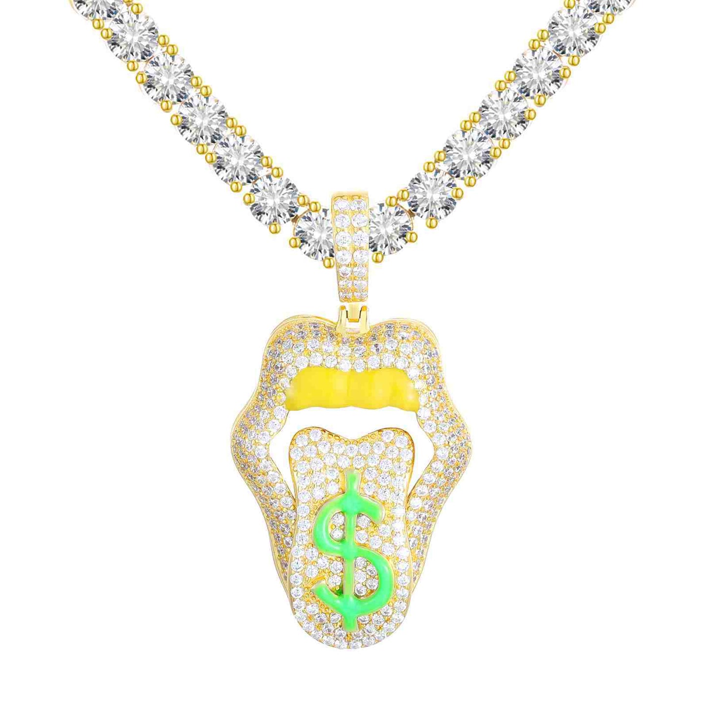 Dimmable Dollar Lip Mouth Pendant With Moissanite Diamond Diamlux