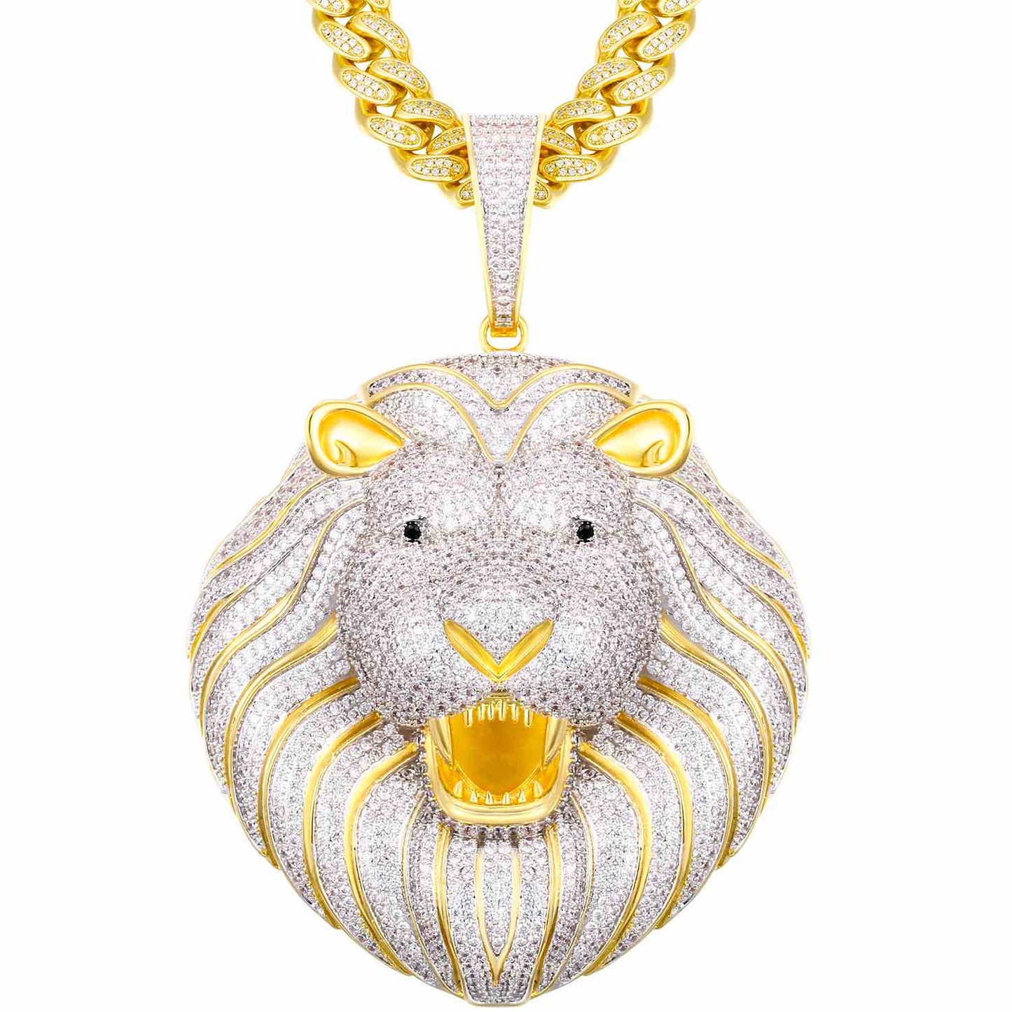 Iced Out Lion Head Pendant WITH Moissanite Diamond