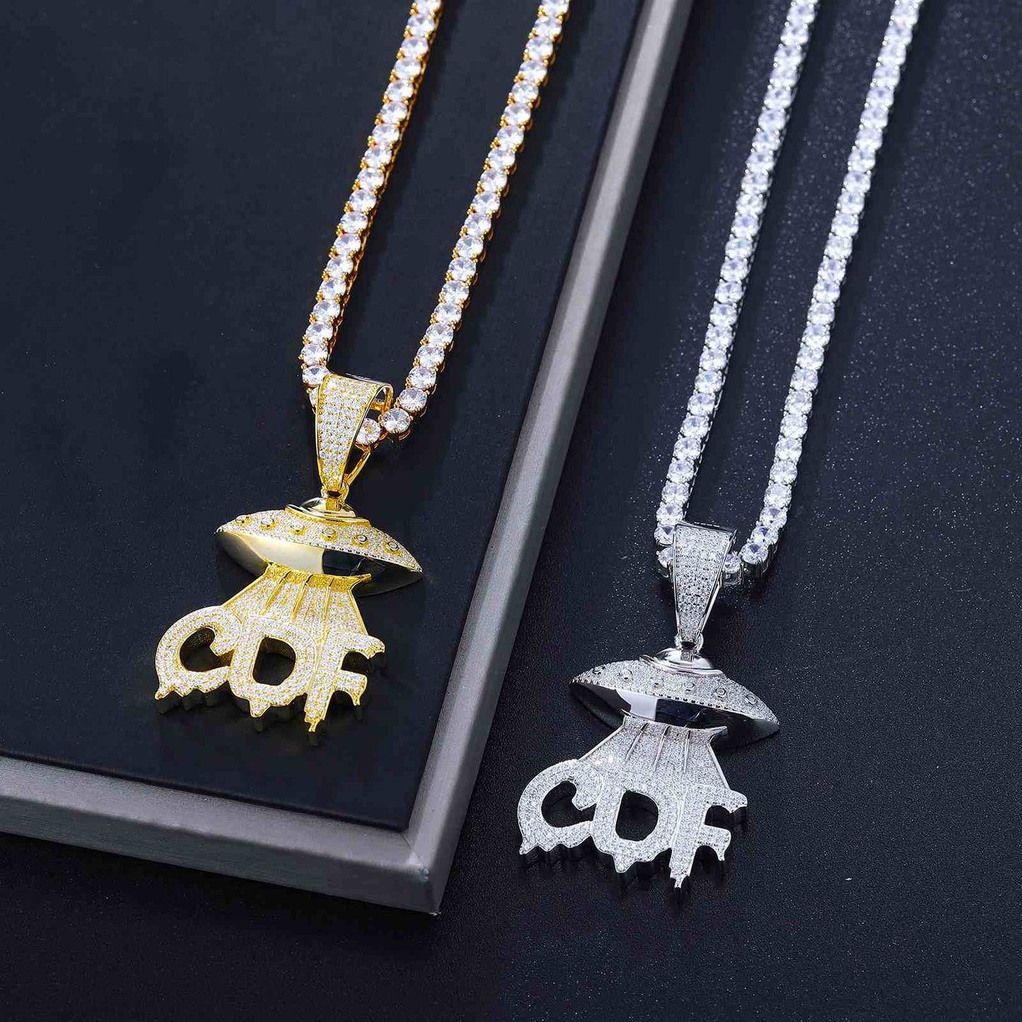 Letter 'UFO CDF' Pendant with Moissanite Diamond
