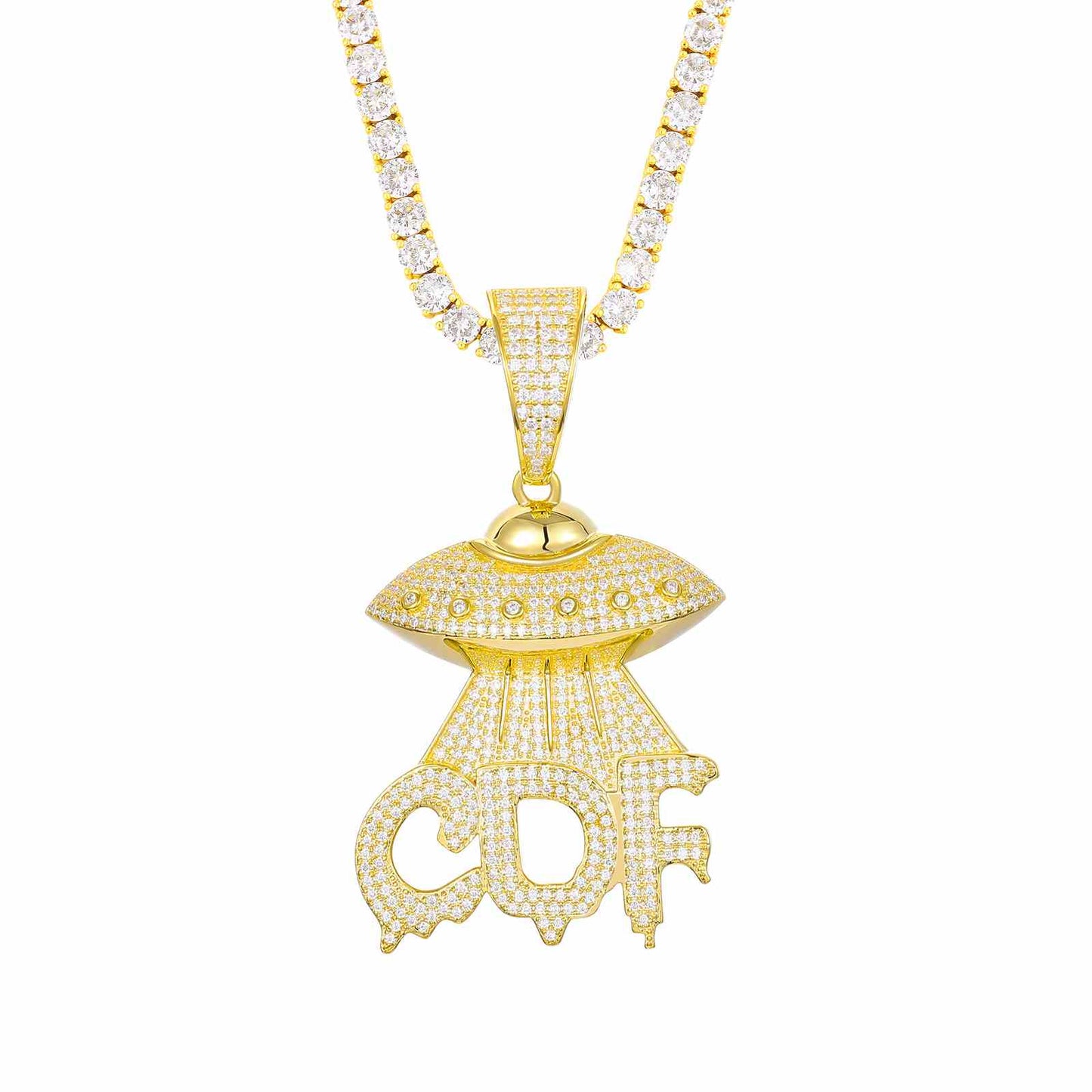 Letter 'UFO CDF' Pendant with Moissanite Diamond