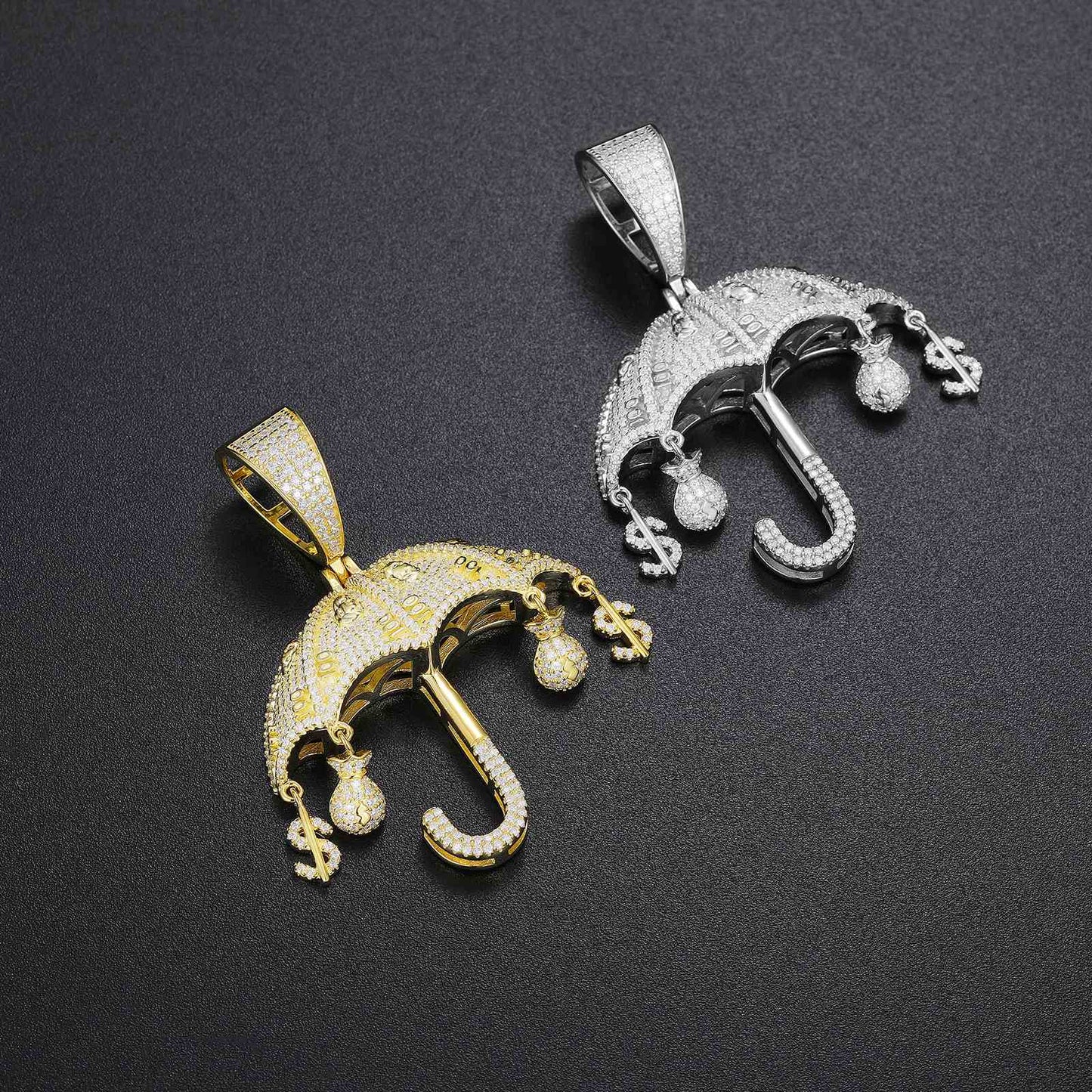Umbrella Pendant With Money Bag and Dollar Charm with Moissanite Diamond