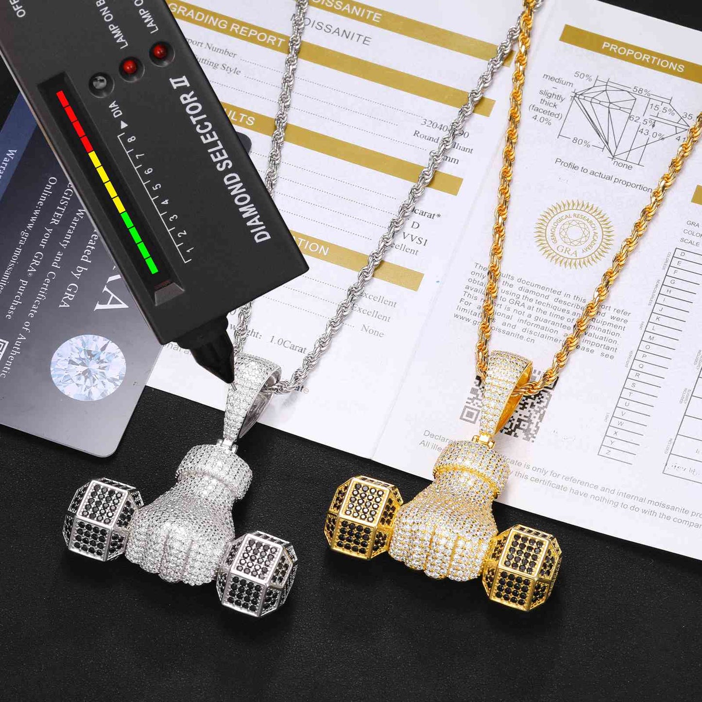 Pendant with Iced-Out Dumbbells-Moissanite Diamond Diamlux