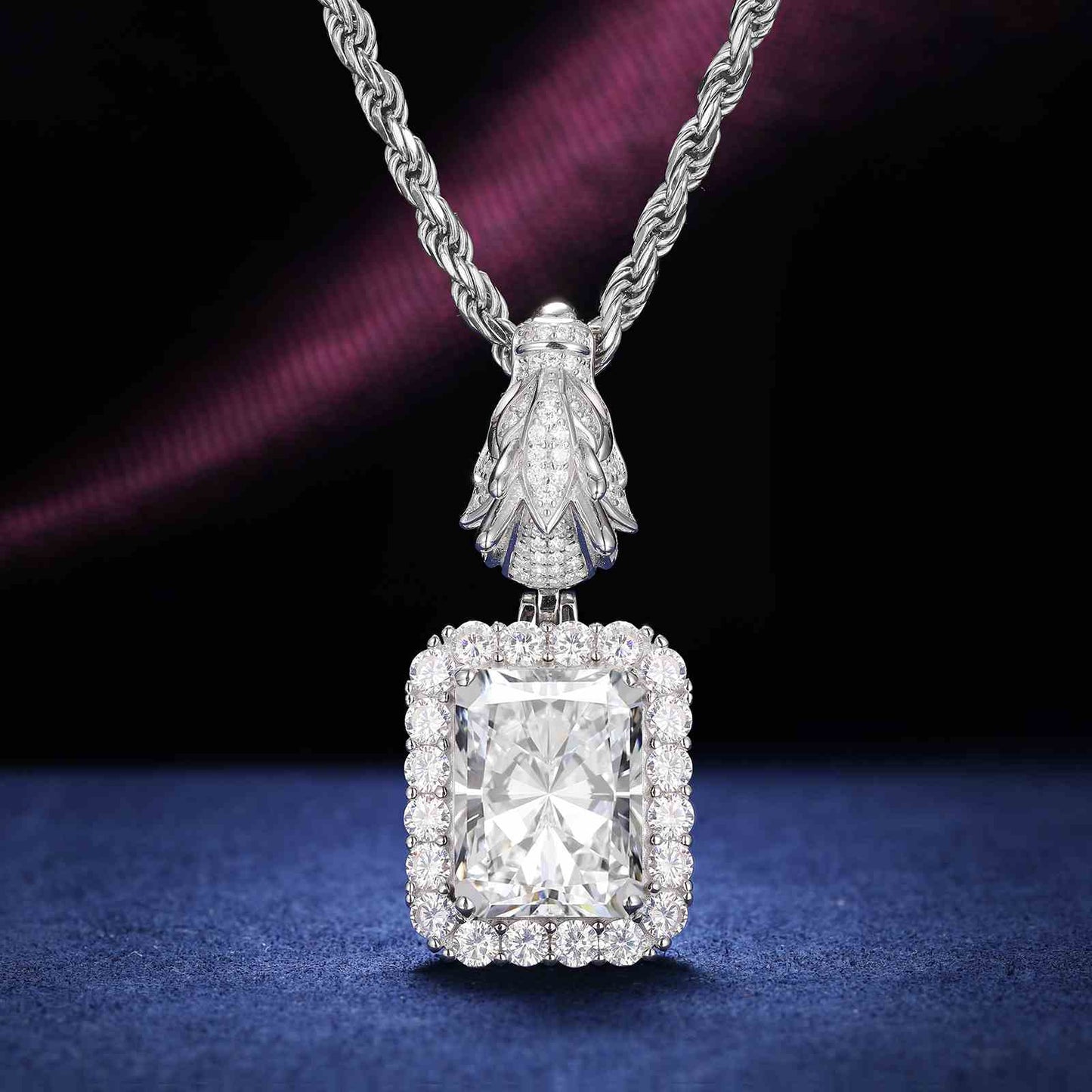 Cushion Cut CZ Dragon Head Clasp Pendant With Moissanite Diamond