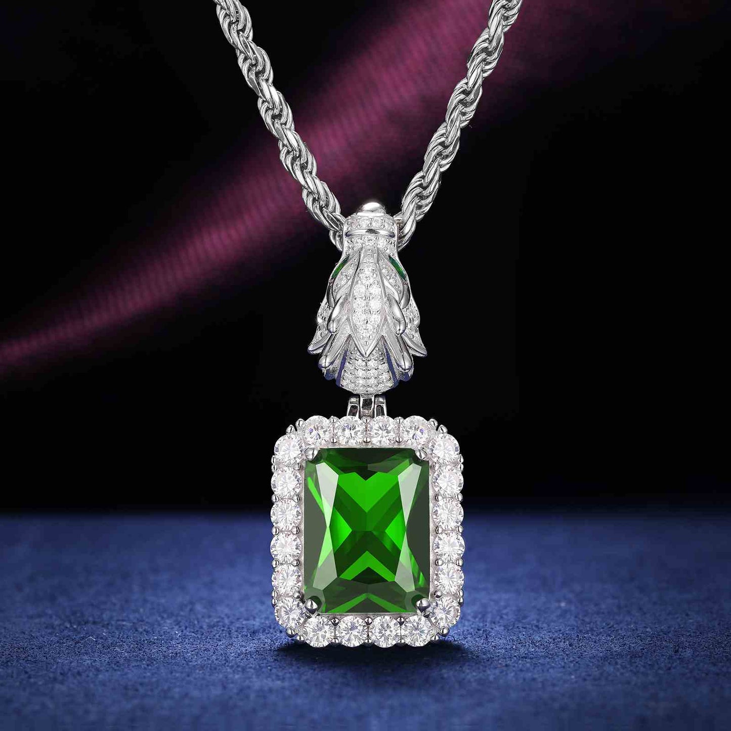 Cushion Cut CZ Dragon Head Clasp Pendant With Moissanite Diamond