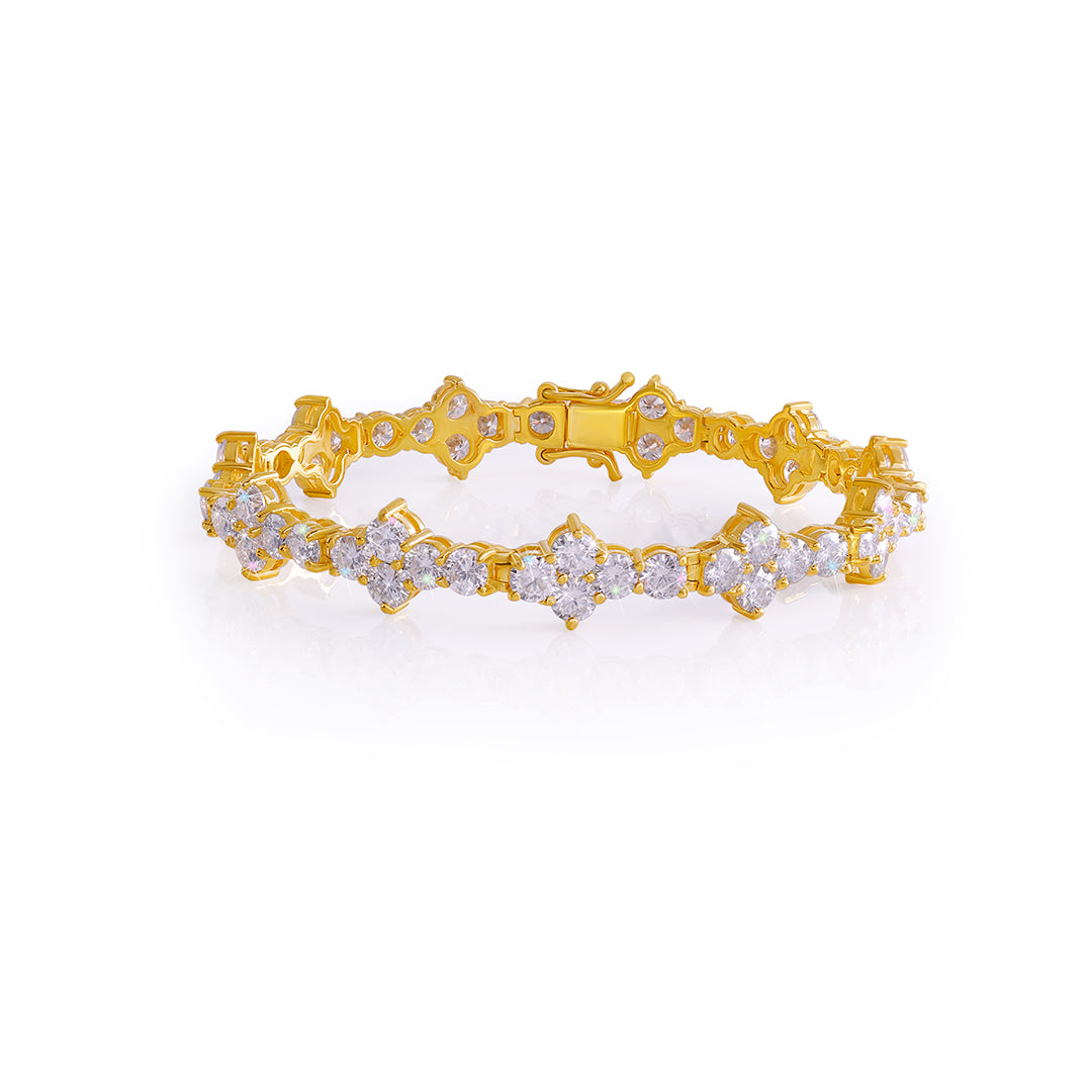 Gold Plated Floral Cluster Diamond Bracelet-DX-BC-0102 G