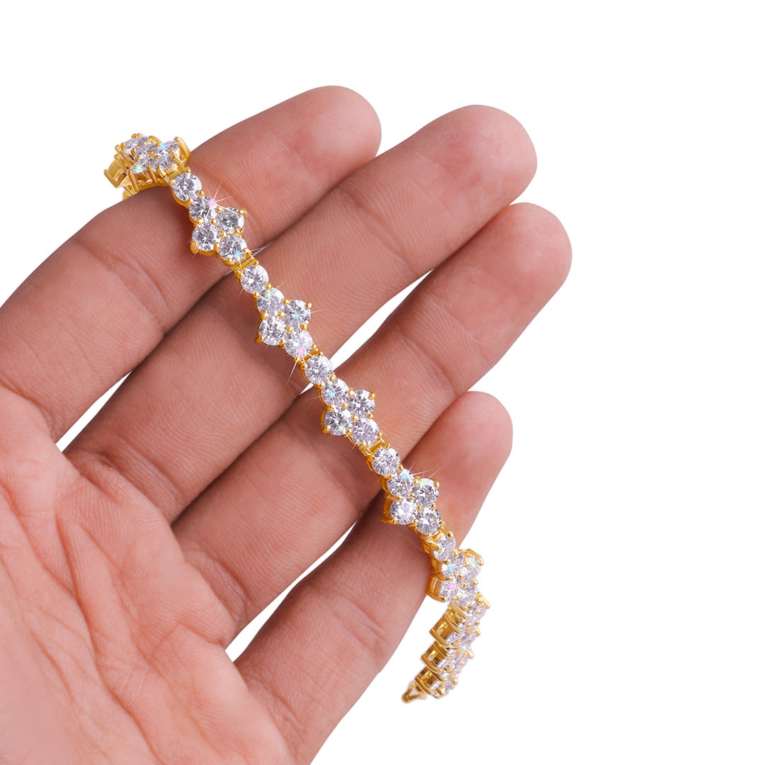 Gold Plated Floral Cluster Diamond Bracelet-DX-BC-0102 G