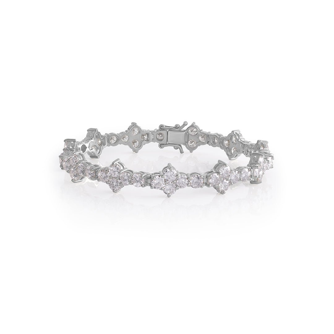 White Gold Floral Diamond Cluster Bracelet-DX-BC-0102 S
