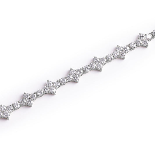 White Gold Floral Diamond Cluster Bracelet-DX-BC-0102 S Diamlux