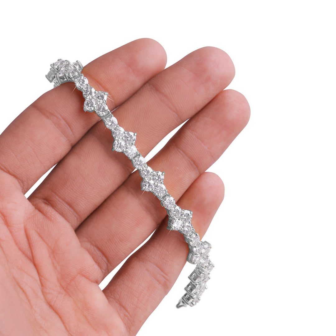 White Gold Floral Diamond Cluster Bracelet-DX-BC-0102 S