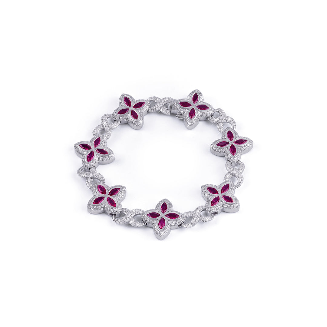 Luxury Ruby Flower Bracelet with Diamond Accents-DX-BC-0105
