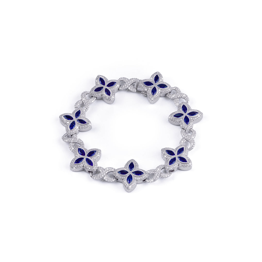 Royal Blue Sapphire Floral Bracelet in White Gold-DX-BC-0106