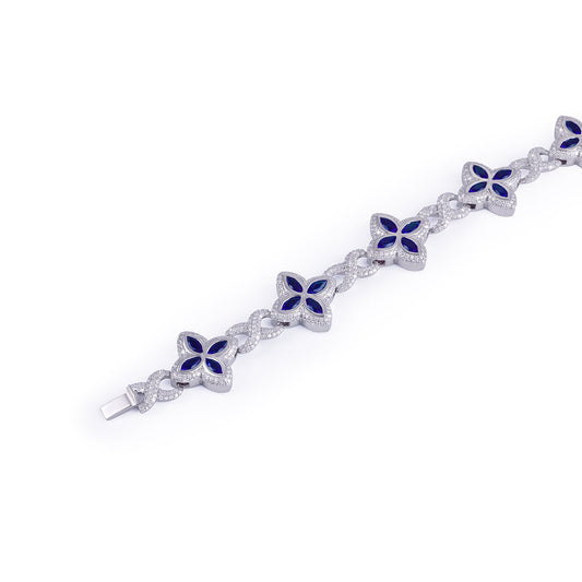 Royal Blue Sapphire Floral Bracelet in White Gold-DX-BC-0106 Diamlux