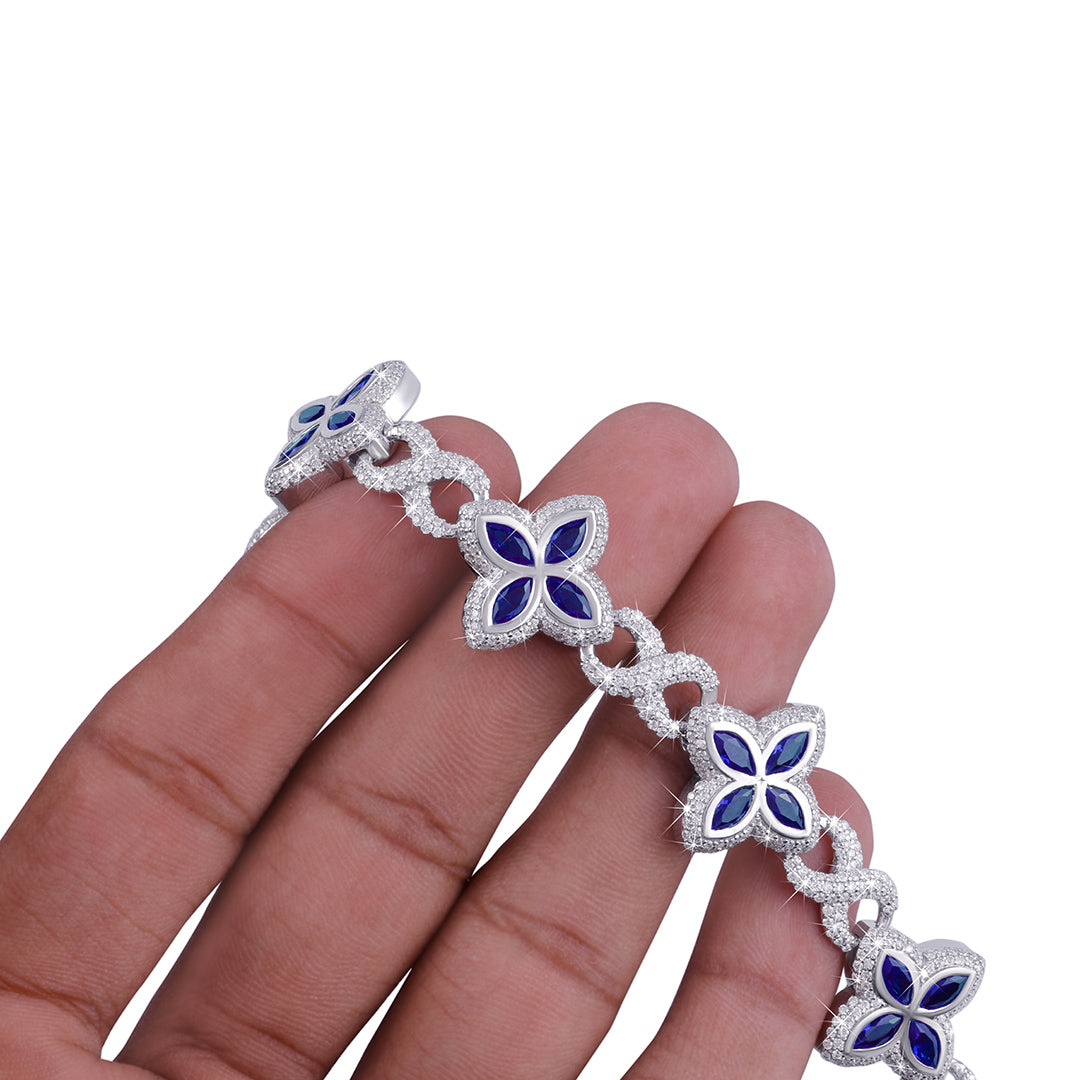 Royal Blue Sapphire Floral Bracelet in White Gold-DX-BC-0106