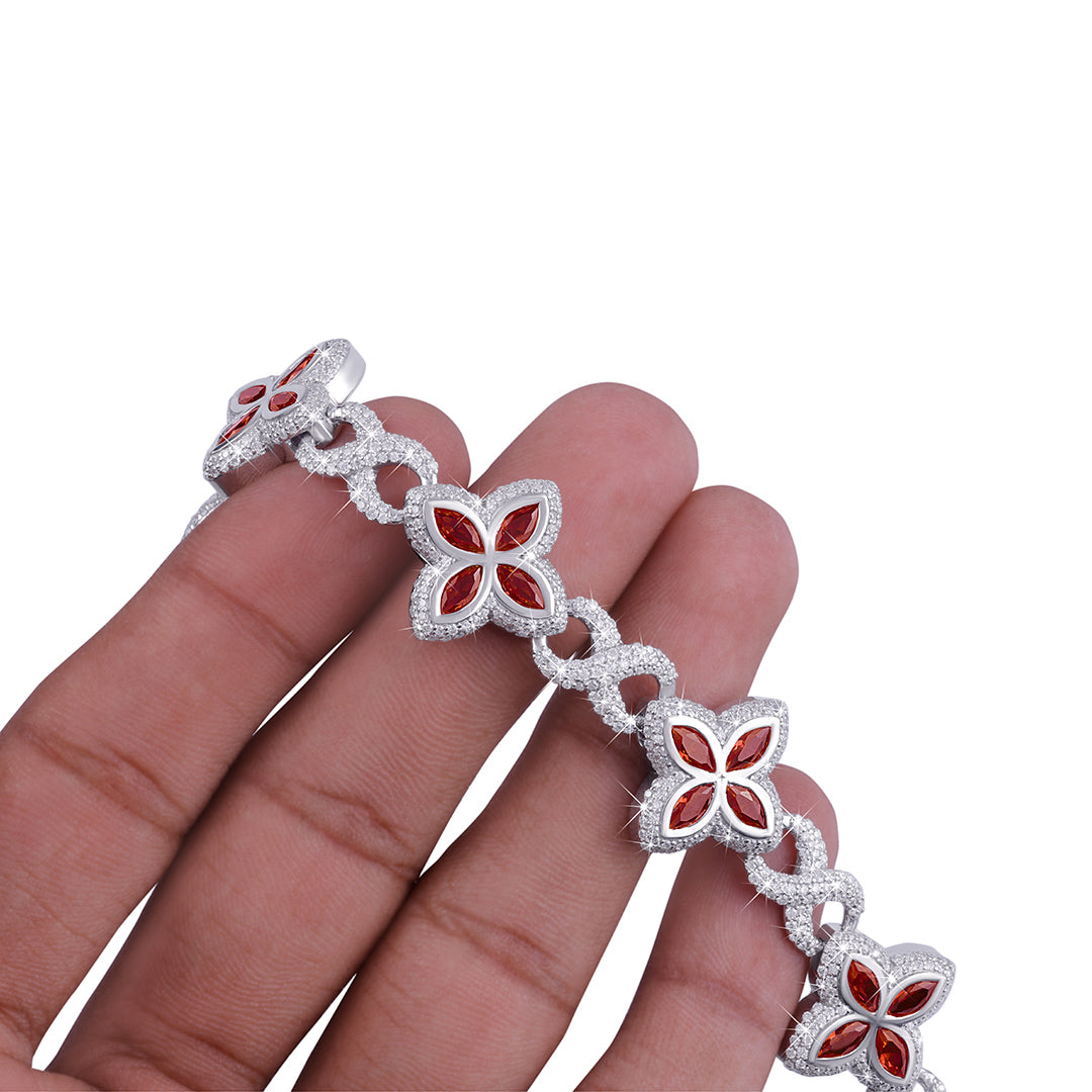 Moissanite Red Diamond Flower Bracelet -DX-BC-0107
