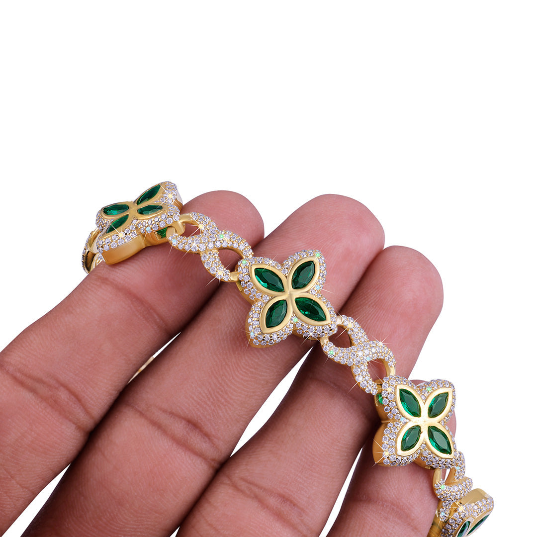 Emerald Bloom Bracelet in Gold Plated with Moissanite Diamond -DX-BC-0108 Diamlux