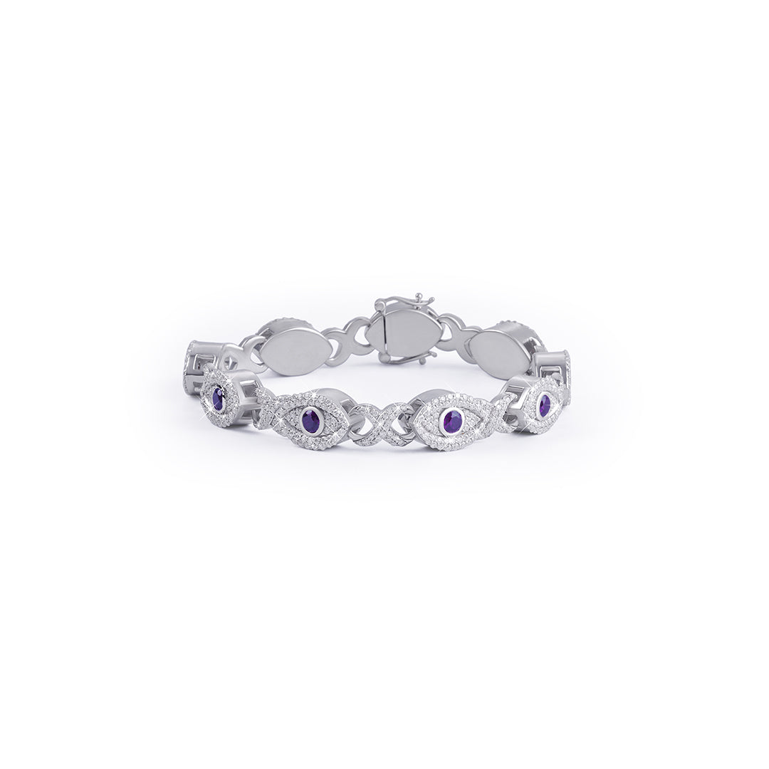 Elegant Evil Eye Amethyst Bracelet with Pave Diamonds-DX-BC-0109
