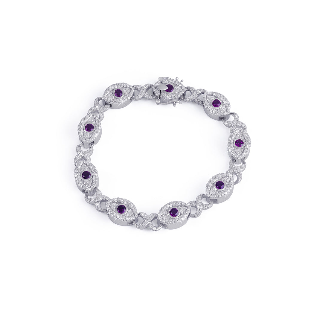 Elegant Evil Eye Amethyst Bracelet with Pave Diamonds-DX-BC-0109
