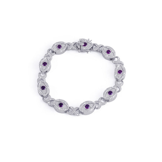 Elegant Evil Eye Amethyst Bracelet with Pave Diamonds-DX-BC-0109 Diamlux