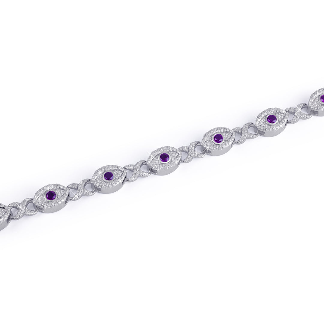 Elegant Evil Eye Amethyst Bracelet with Pave Diamonds-DX-BC-0109