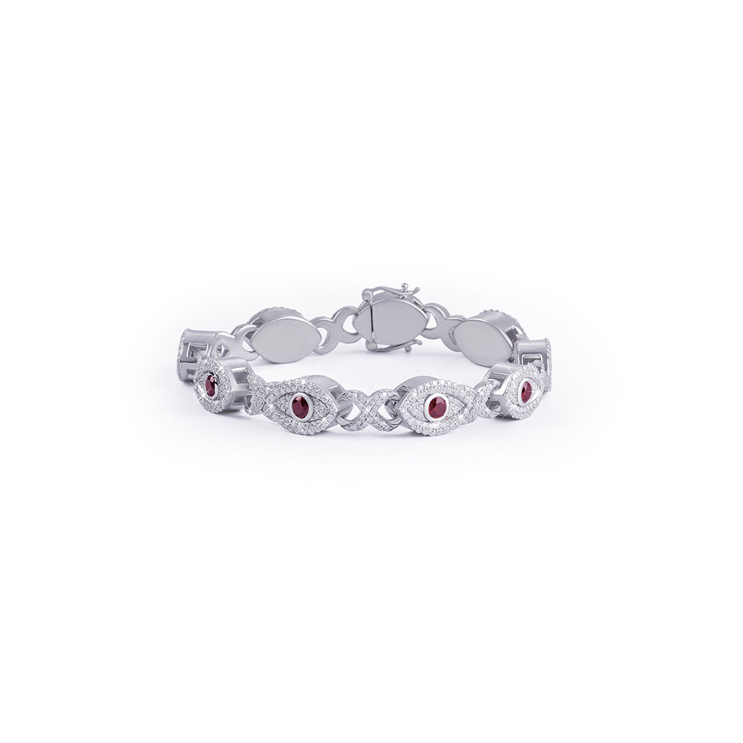 Red Ruby Evil Eye Protection Bracelet in White Gold-DX-BC-0110