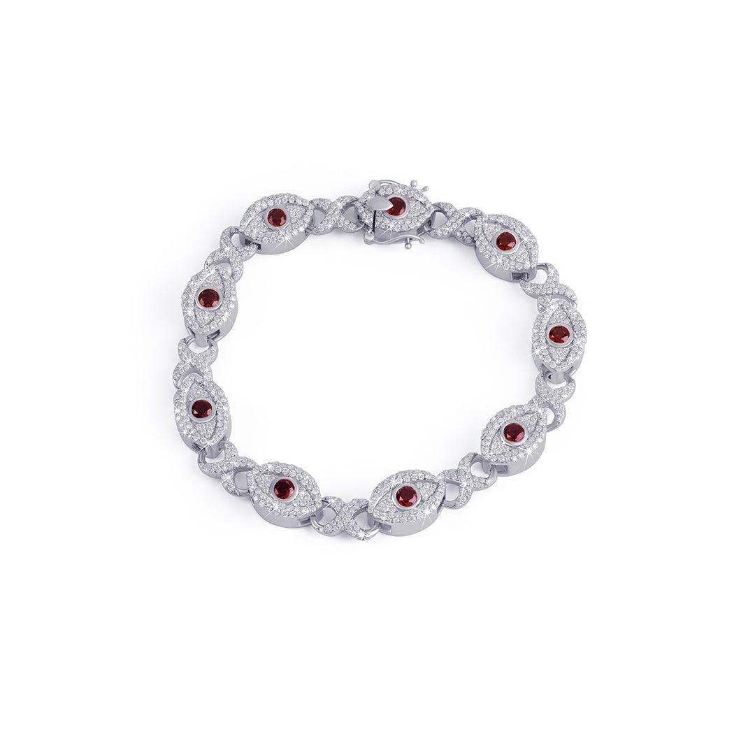Red Ruby Evil Eye Protection Bracelet in White Gold-DX-BC-0110