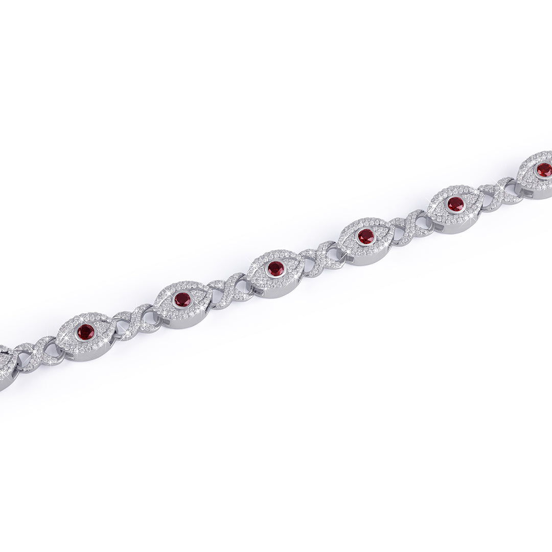 Red Ruby Evil Eye Protection Bracelet in White Gold-DX-BC-0110