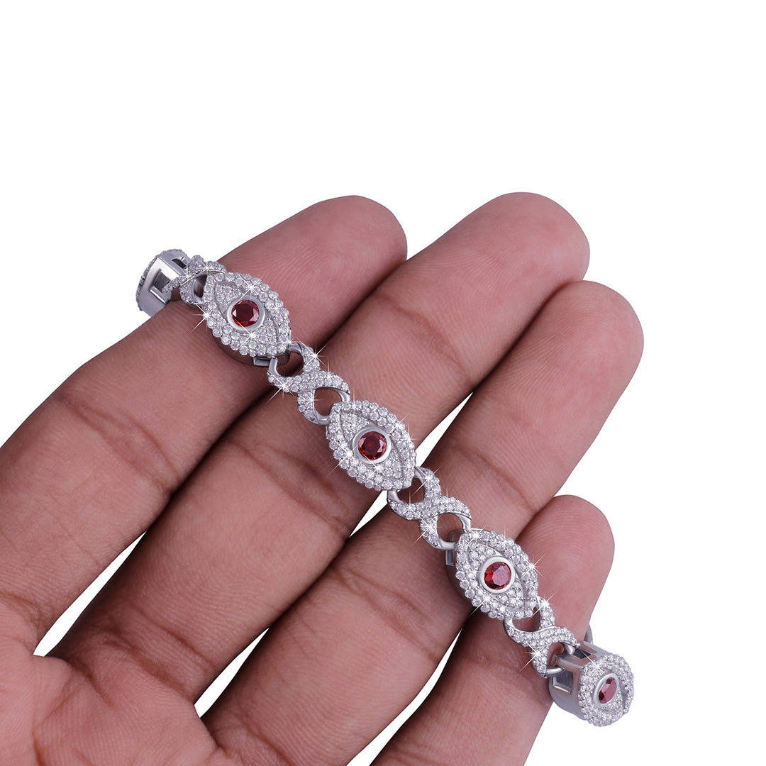 Red Ruby Evil Eye Protection Bracelet in White Gold-DX-BC-0110