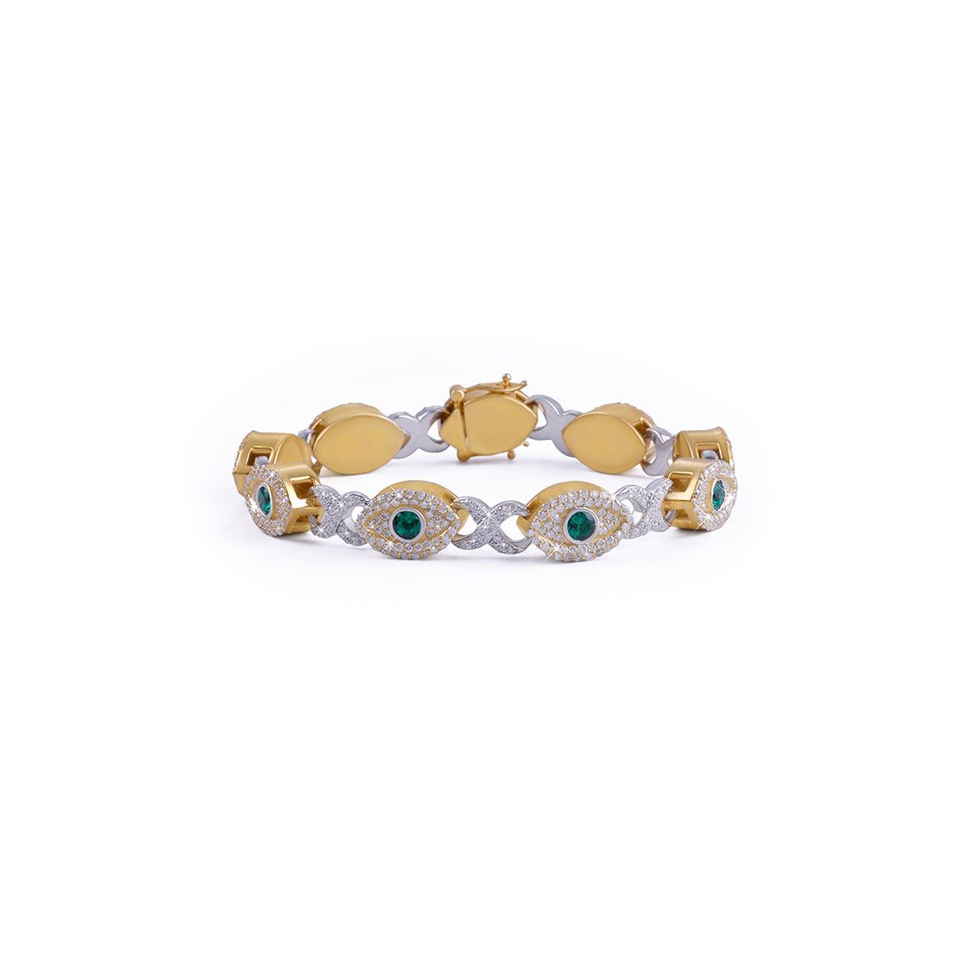 Evil Eye Dual Tone Diamond Bracelet – Green Stone Edition-DX-BC-0111