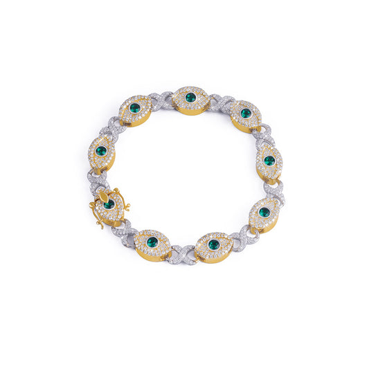 Evil Eye Dual Tone Diamond Bracelet – Green Stone Edition-DX-BC-0111 Diamlux