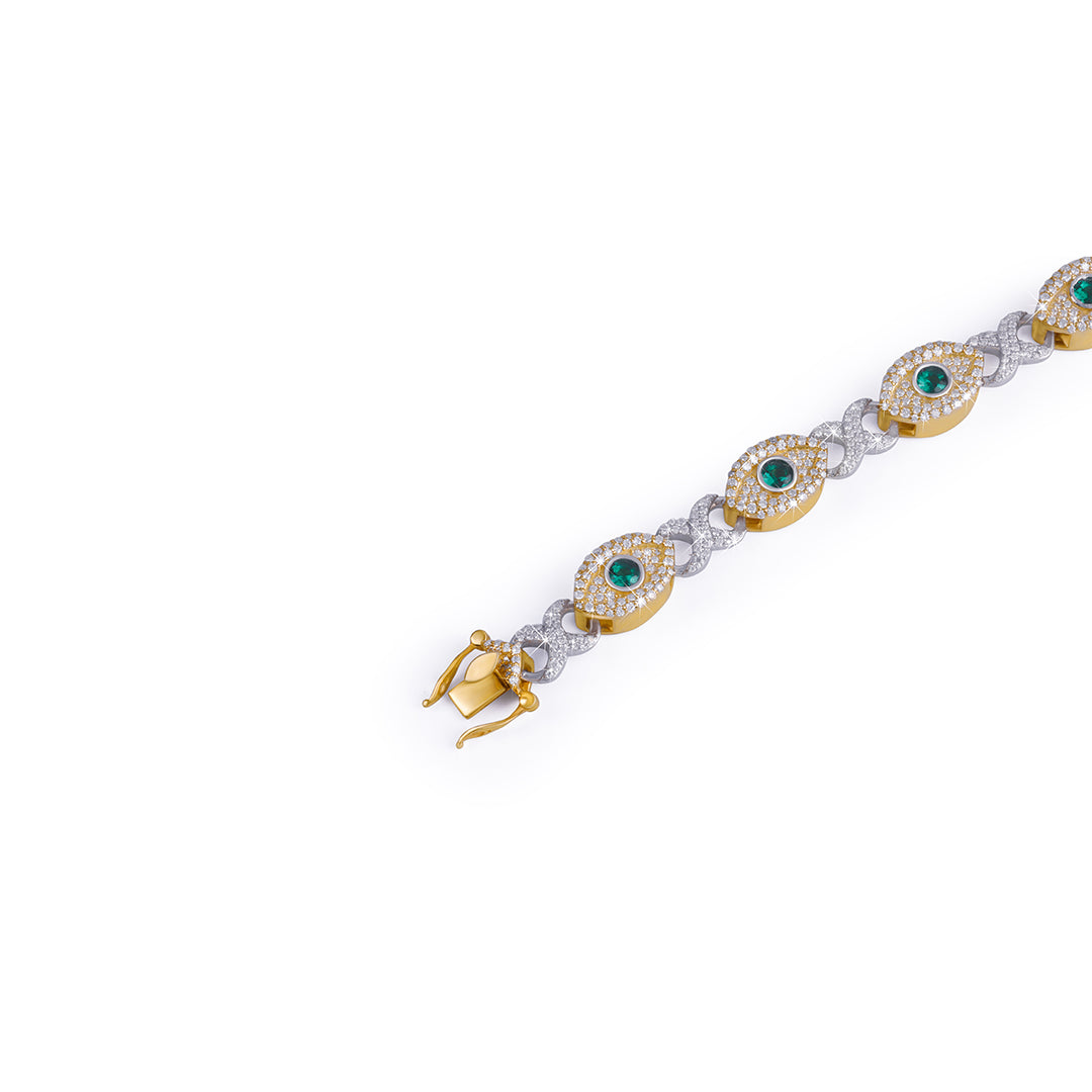 Evil Eye Dual Tone Diamond Bracelet – Green Stone Edition-DX-BC-0111