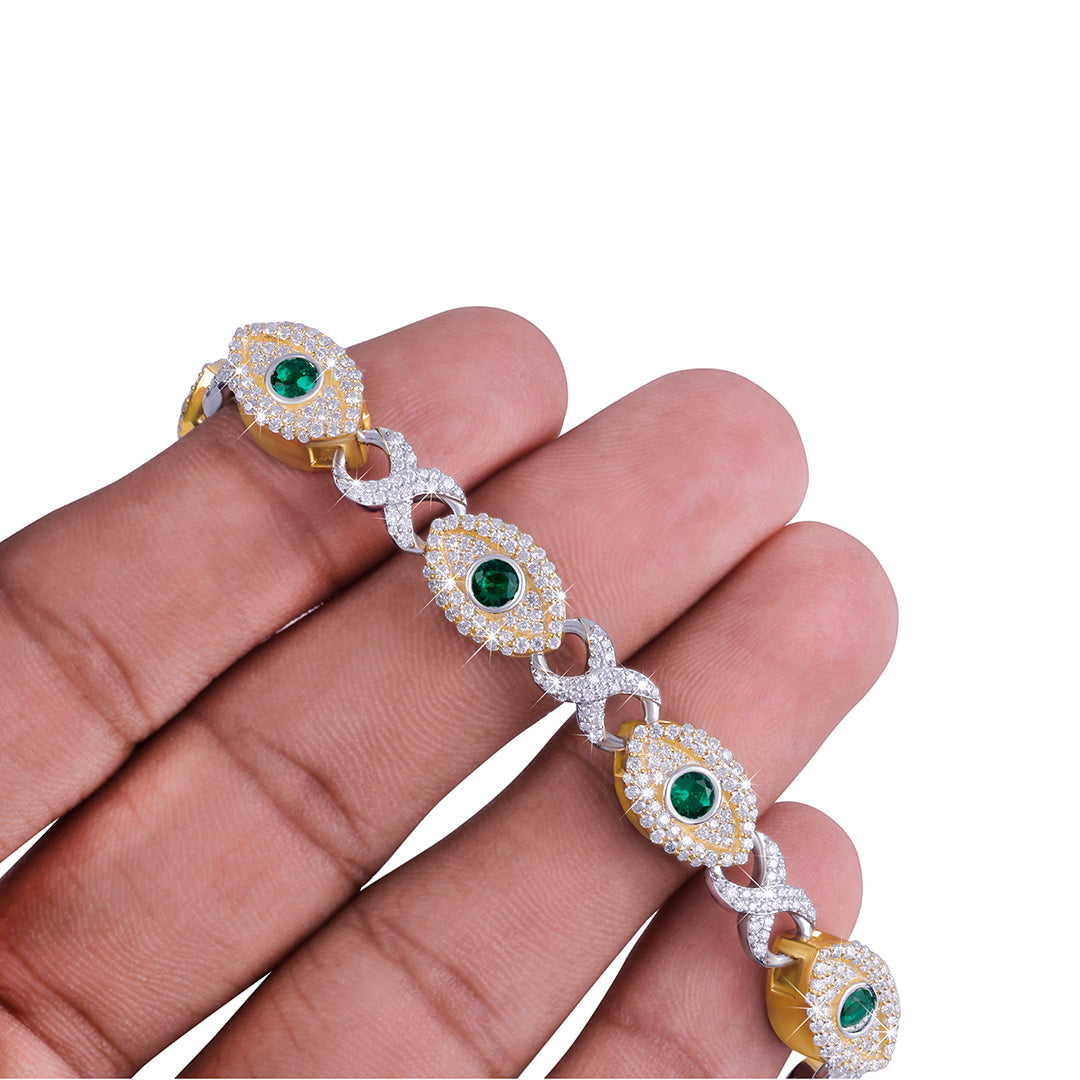 Evil Eye Dual Tone Diamond Bracelet – Green Stone Edition-DX-BC-0111 Diamlux