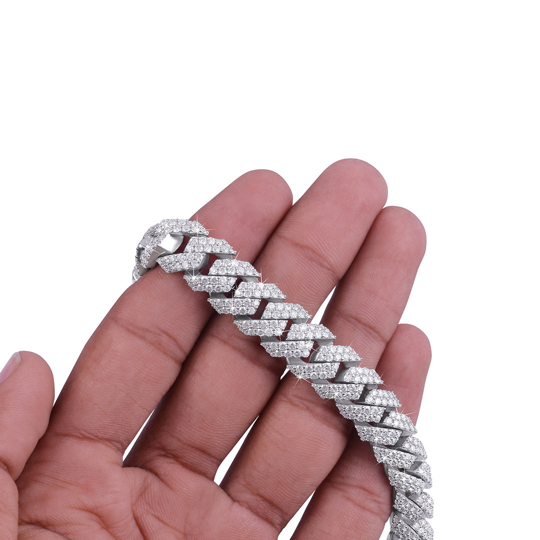 Thick Iced-Out White Gold Cuban Link Bracelet – High Shine-DX-BC-0115