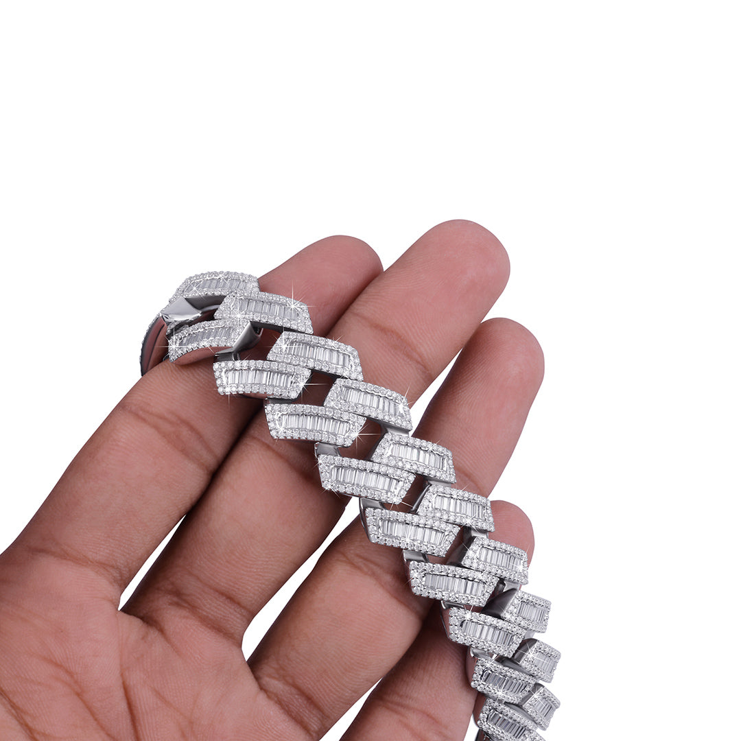 Baguette Cut Moissanite Diamond Cuban Bracelet – Geometric Glam-DX-BC-0116 Diamlux