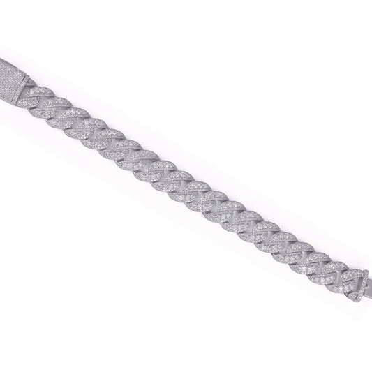 Iced Out Cuban Link Bracelet in White Gold-DX-BC-0125 Diamlux