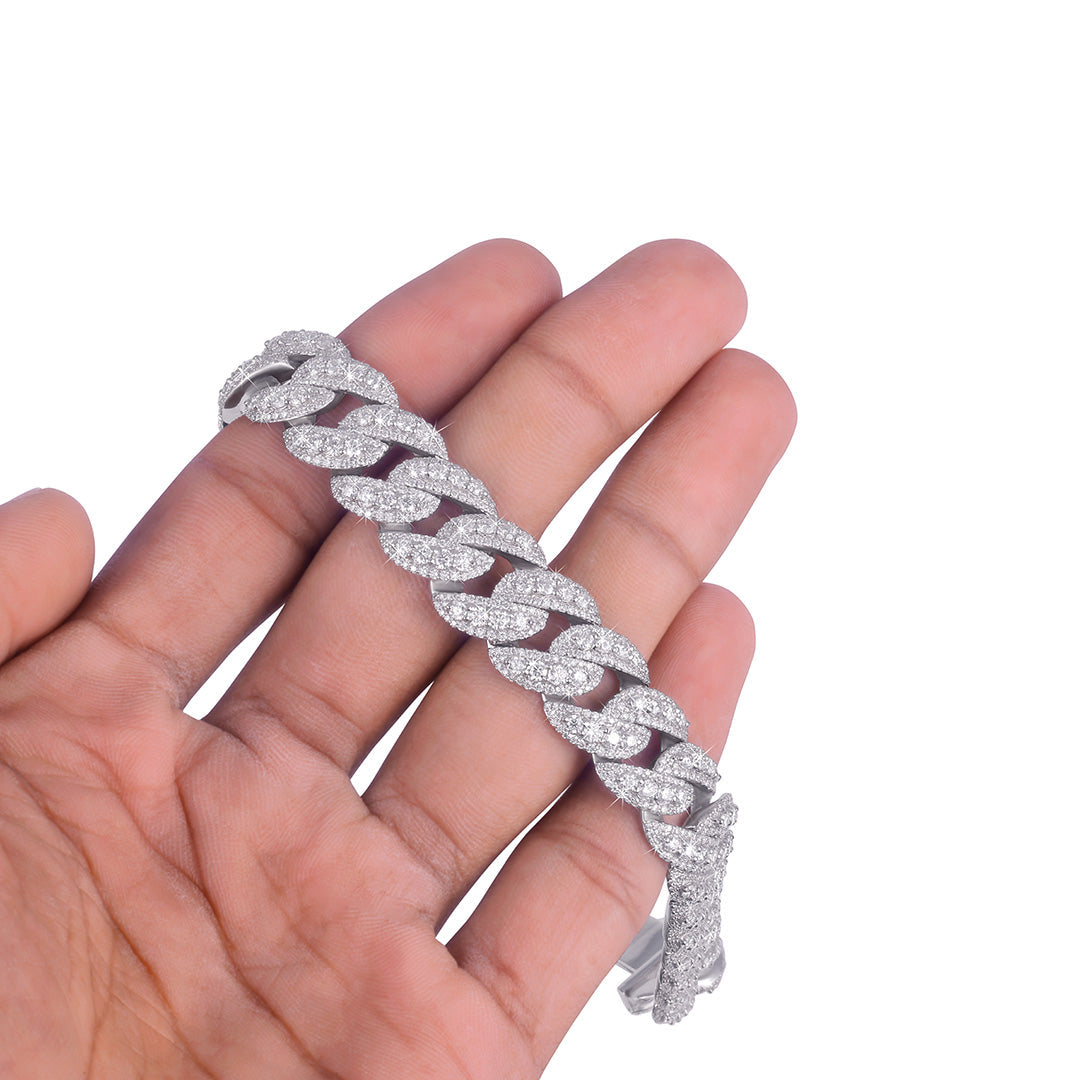 Iced Out Cuban Link Bracelet in White Gold-DX-BC-0125 Diamlux