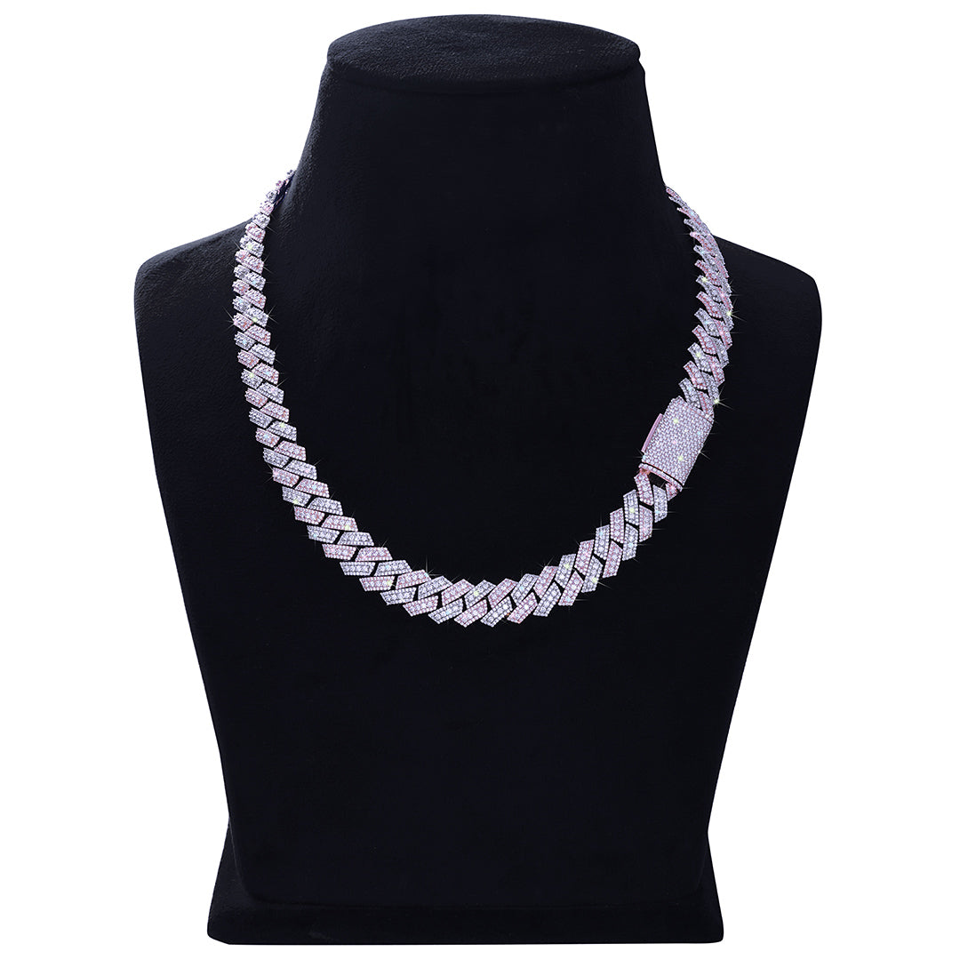 Two-Tone Pink & white gold Iced Out Cuban Link Chain-DX-CN-0101