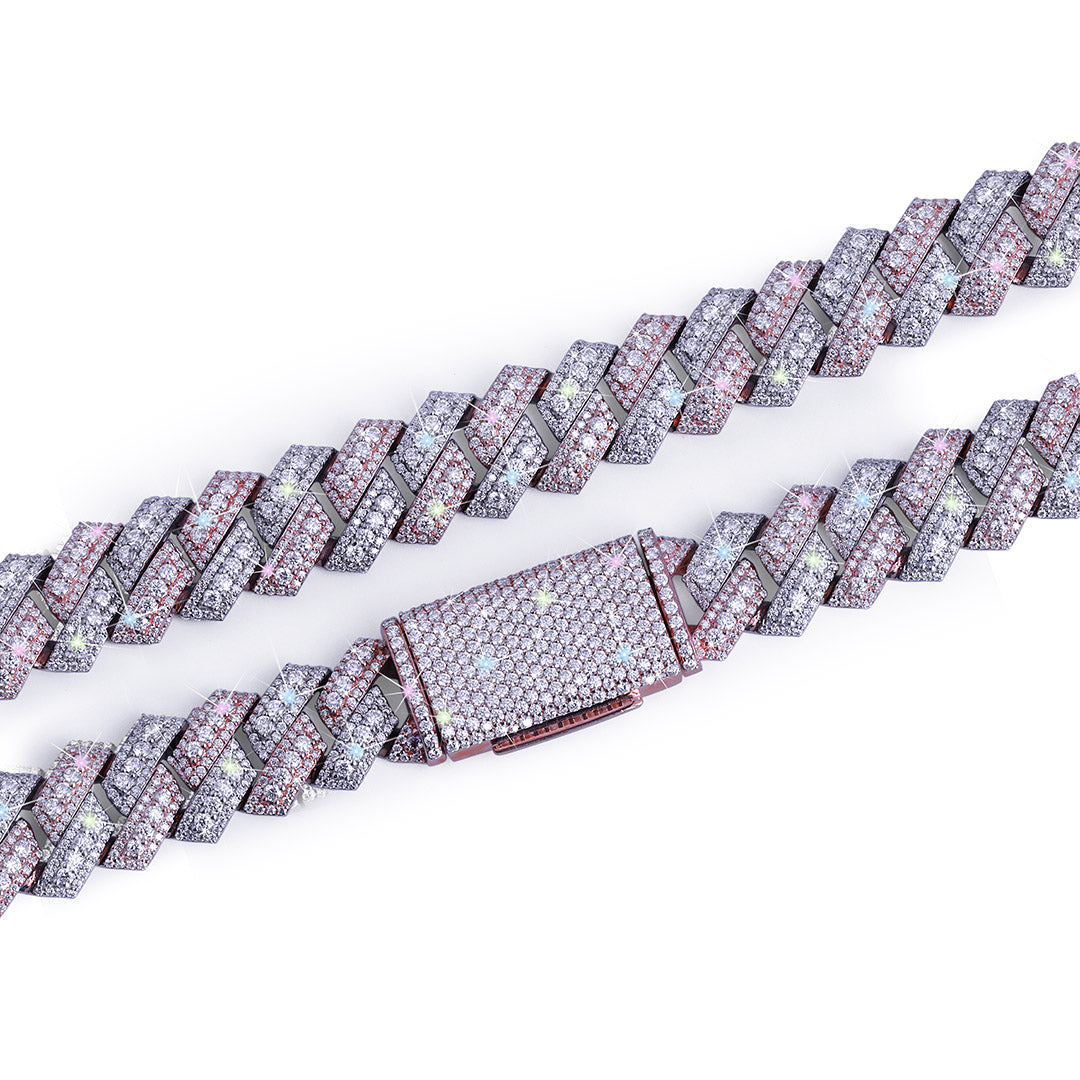 Two-Tone Pink & white gold Iced Out Cuban Link Chain-DX-CN-0101