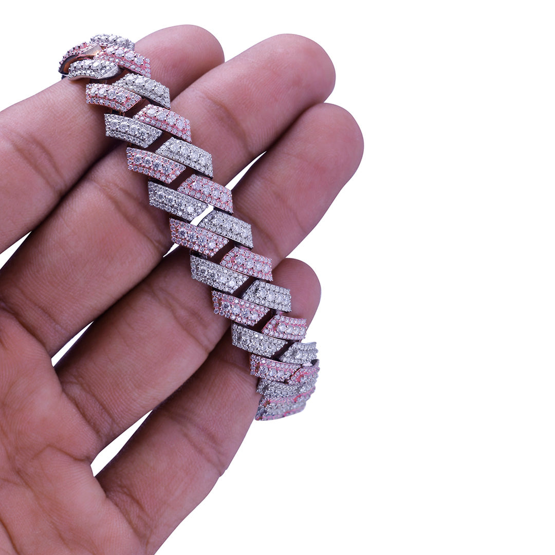 Two-Tone Pink & white gold Iced Out Cuban Link Chain-DX-CN-0101