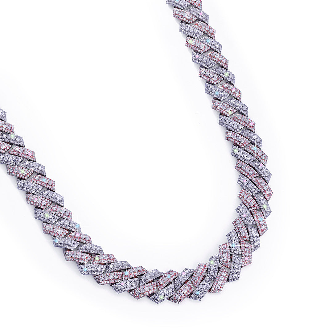 Two-Tone Pink & white gold Iced Out Cuban Link Chain-DX-CN-0101