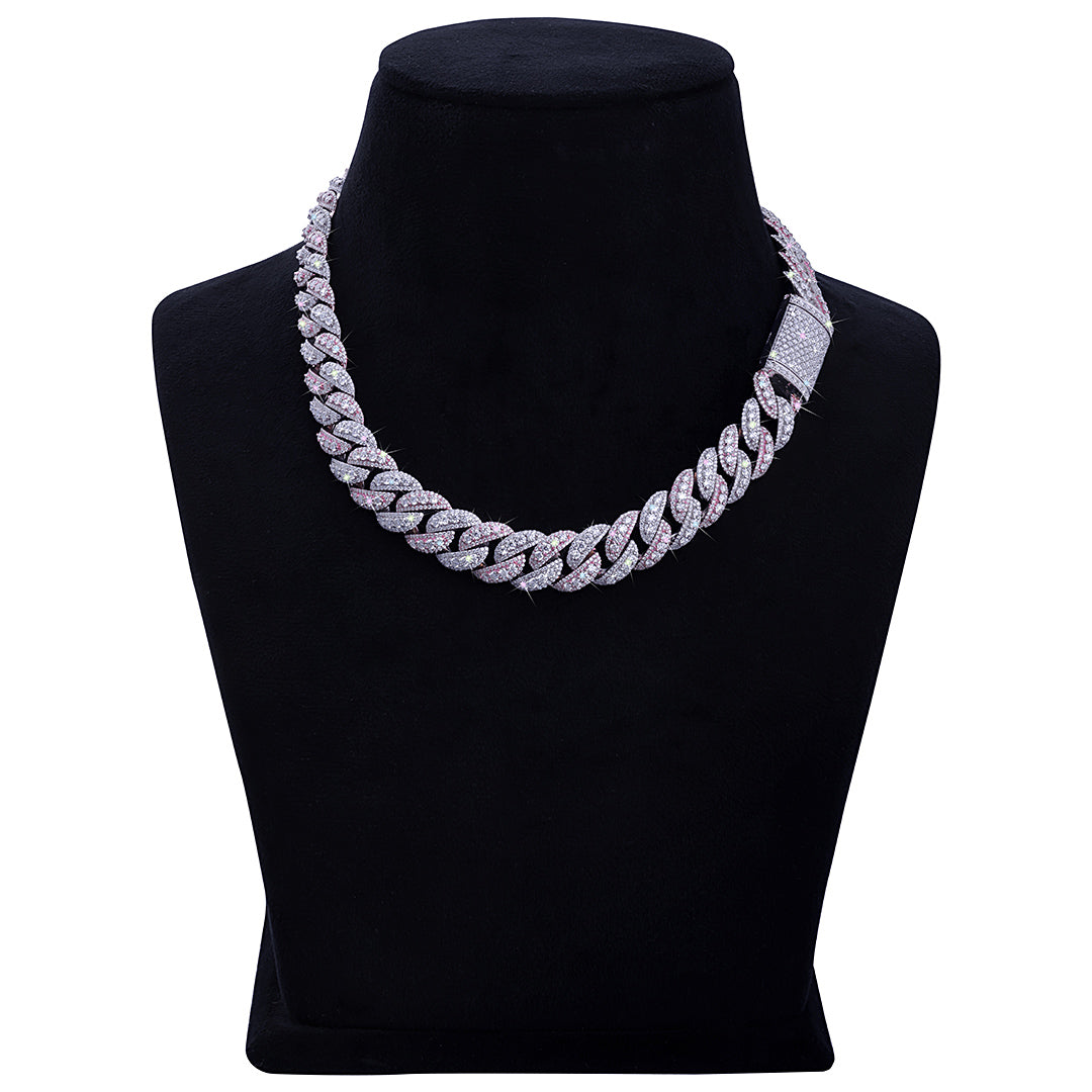 Dual Tone Pink & White Diamond Cuban Link Chain-DX-CN-0104