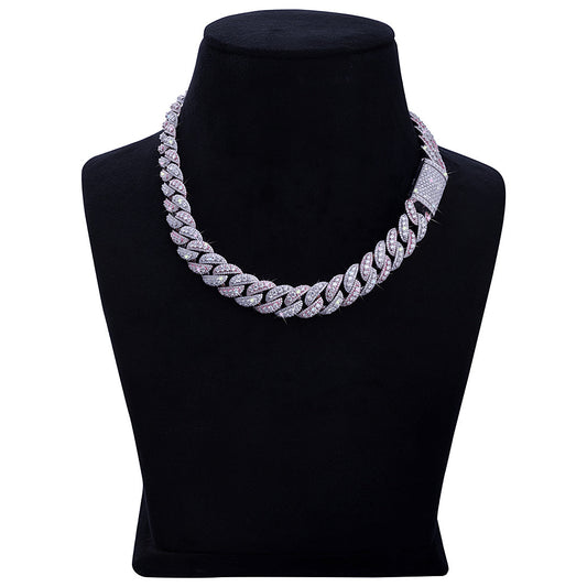 Dual Tone Pink & White Diamond Cuban Link Chain-DX-CN-0104 Diamlux