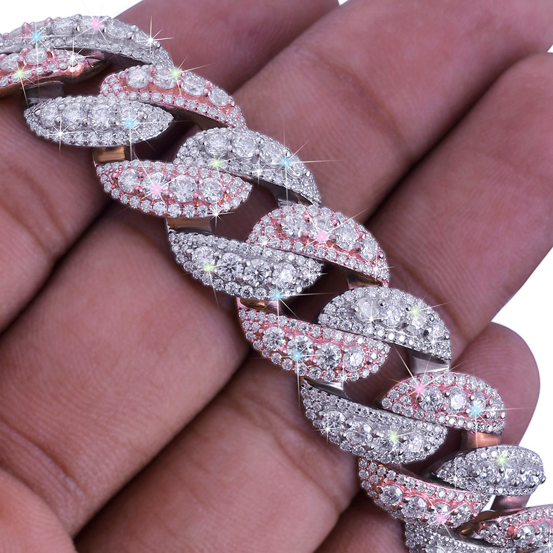 Dual Tone Pink & White Diamond Cuban Link Chain-DX-CN-0104