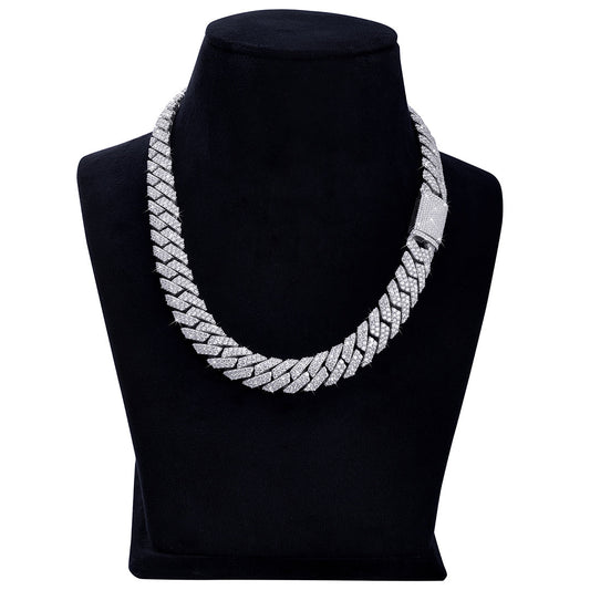 VVS Diamond Prong Set Cuban Link Chain – White Gold Finish-DX-CN-0107 Diamlux