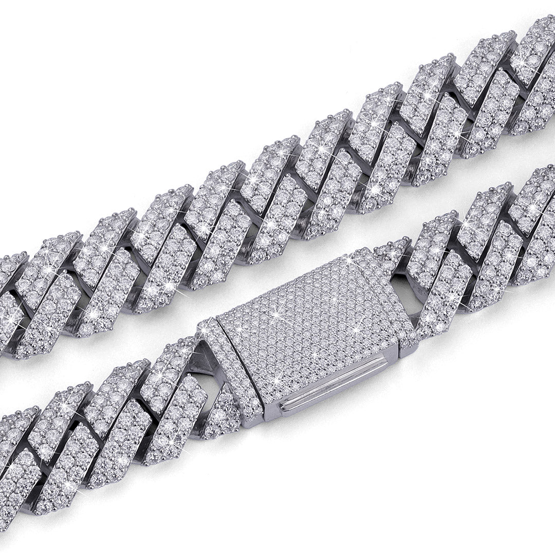 VVS Diamond Prong Set Cuban Link Chain – White Gold Finish-DX-CN-0107