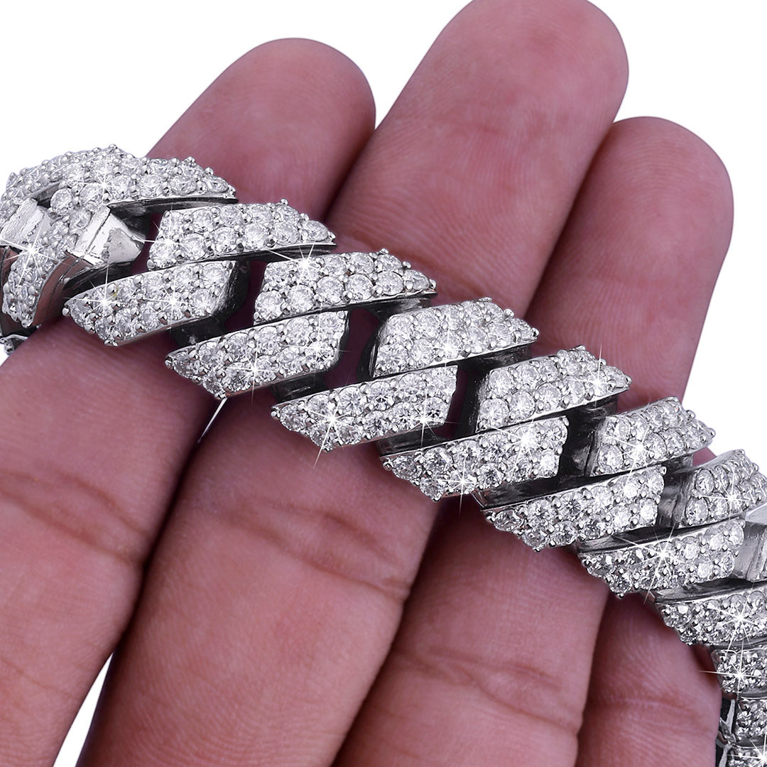 VVS Diamond Prong Set Cuban Link Chain – White Gold Finish-DX-CN-0107