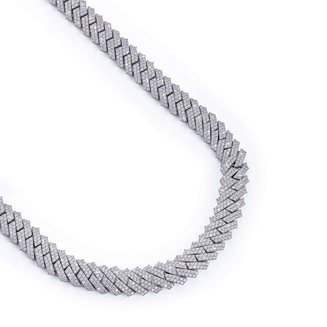 VVS Diamond Prong Set Cuban Link Chain – White Gold Finish-DX-CN-0107