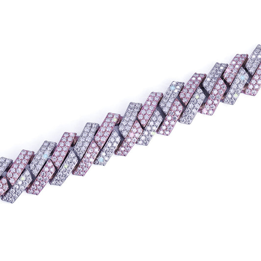 Two-Tone Pink & White Prong Set Cuban Chain – Flashy Bling Chain-DX-CN-0108 Diamlux