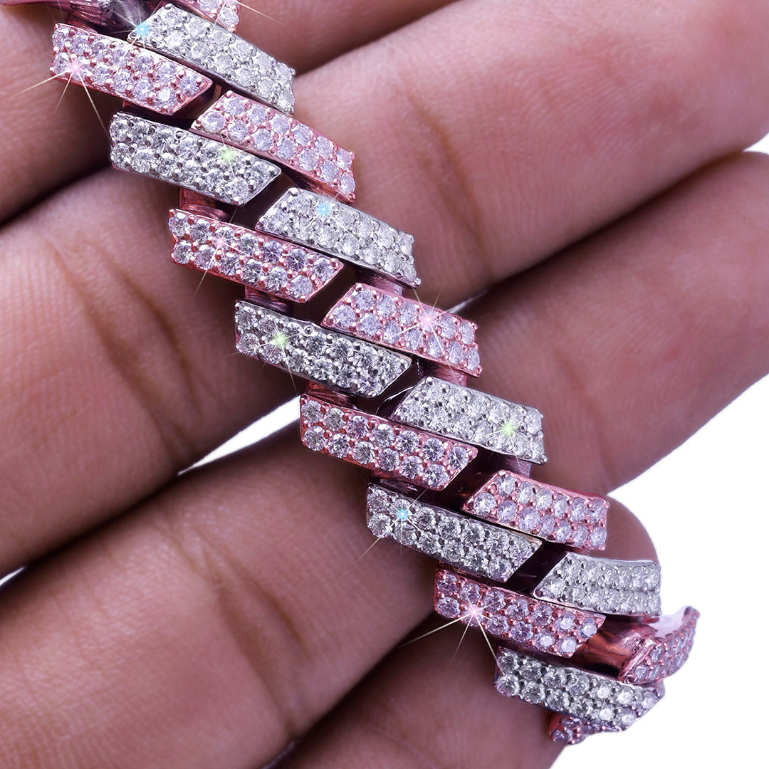 Two-Tone Pink & White Prong Set Cuban Chain – Flashy Bling Chain-DX-CN-0108